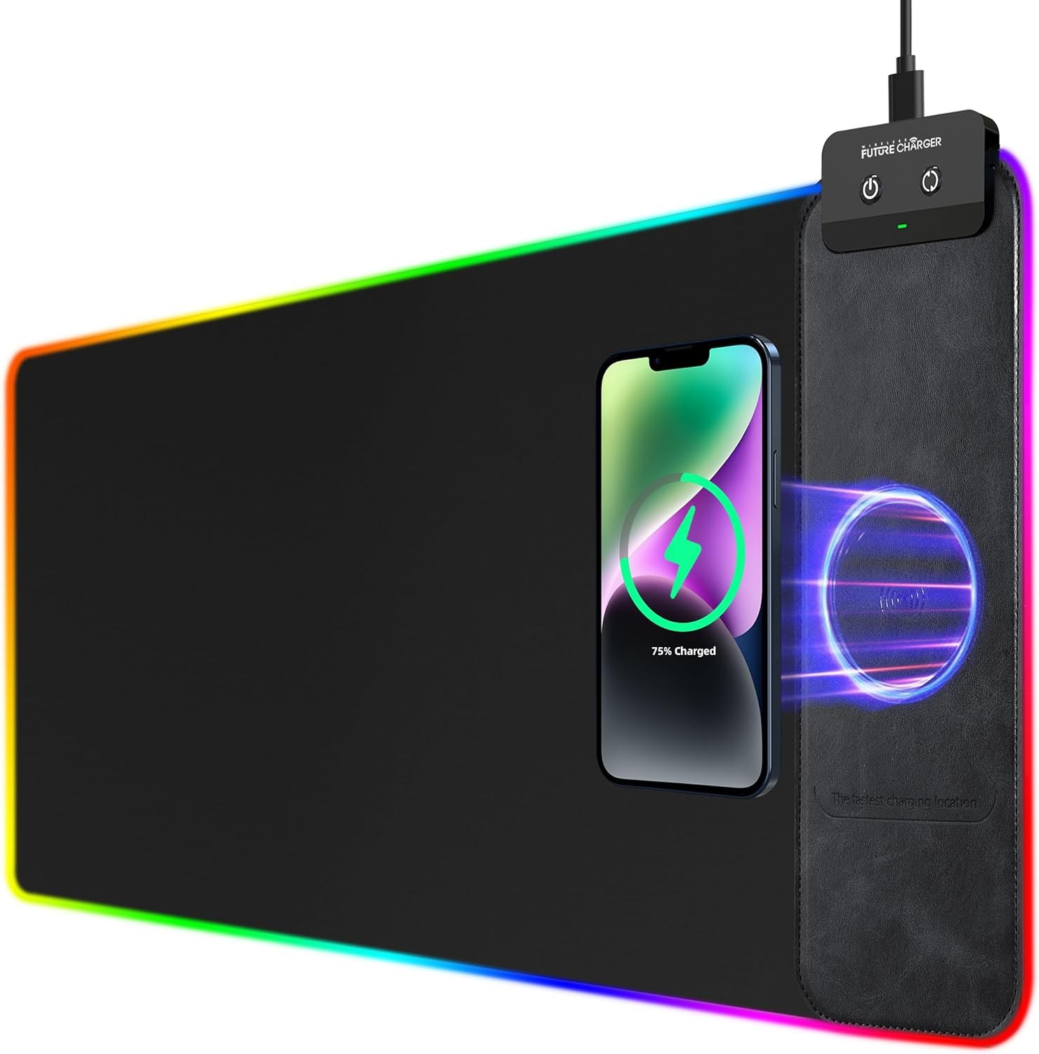 RGB Gaming Mouse Pad with Wireless Charging 10W, 31.5"x11.8"x0.12" Extended Large Desk Mat Protector, [9 Light Modes] [Light Switch] [Non-Slip Rubber Base] [Waterproof] Keyboard Mat