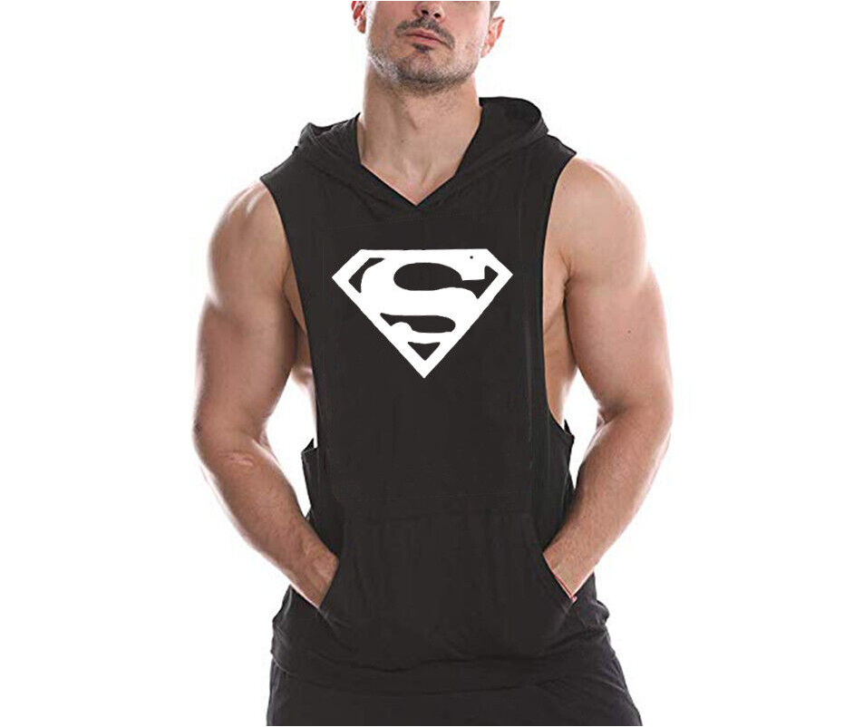 Men Workout Hooded Tank Tops Bodybuilding Muscle T Shirt Sleeveless Gym Hoodies