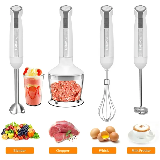 LINKChef Immersion Blender, 20-Speed 1000W 5-in-1 Immersion Hand Blender, Stick Blender with Turbo Mode, Baby Food Processor with Chopper, Blender for Kitchen with 600ml Beaker (White)